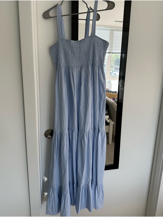 Zara Dresses & Skirts - Zara smocked sleeveless maxi light blue dress size L used